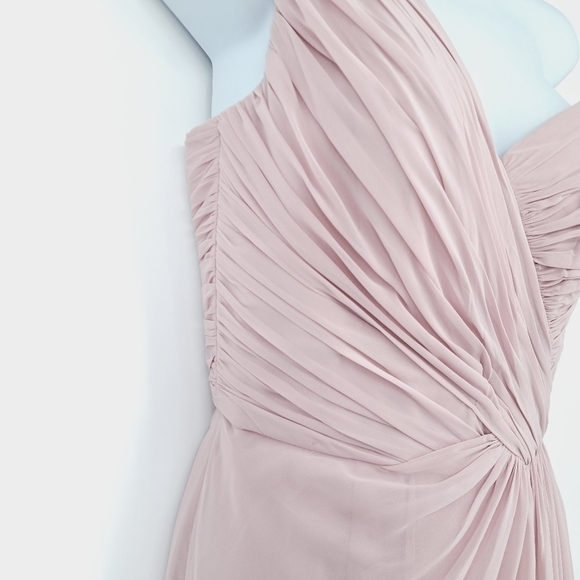 The Dessy Collection One Shoulder Draped Front Slit Maxi Dress Suede Rose Sz 4 - Picture 6 of 12